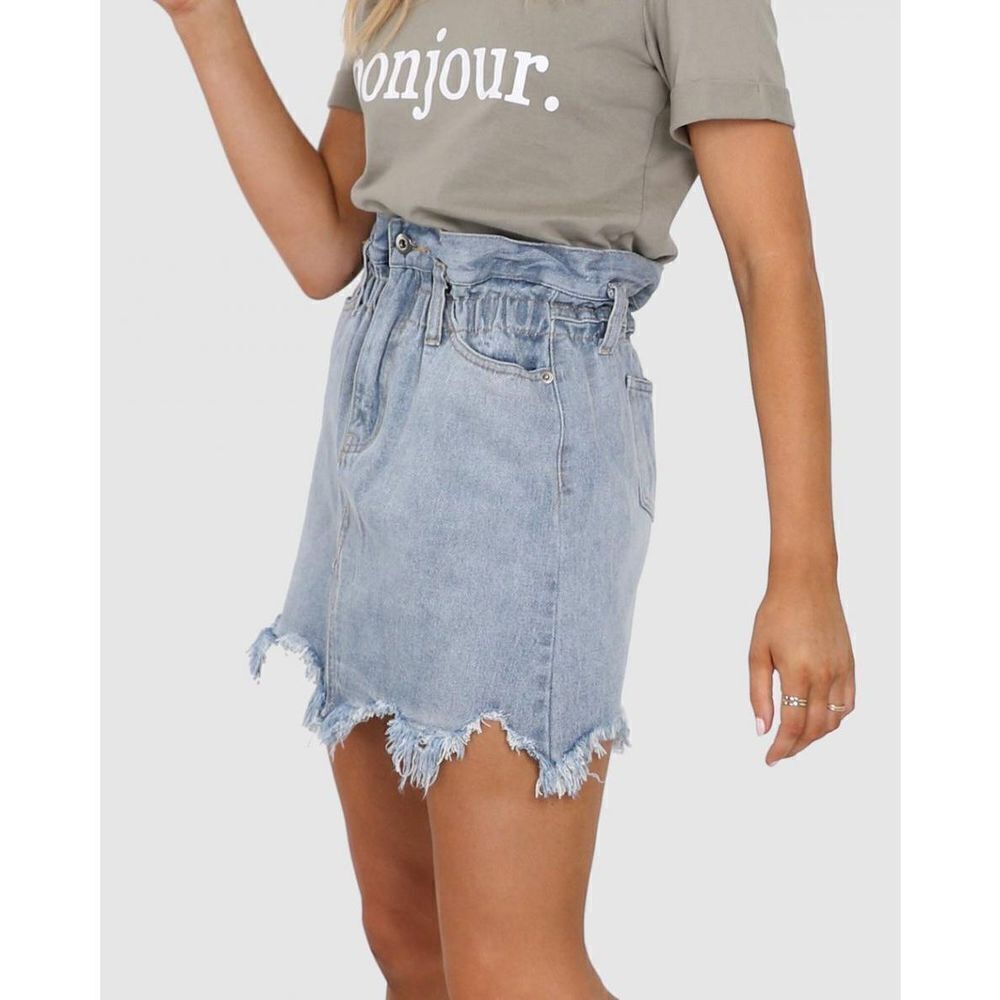 Madison the Label Margot Bucket Skirt Blue Denim Womens